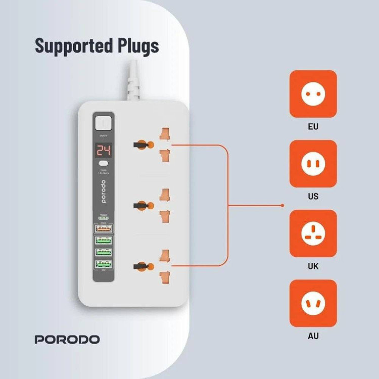 چندراهی و هاب شارژ هوشمند Porodo مدل PD-FWCH013 با کابل ۲ متری