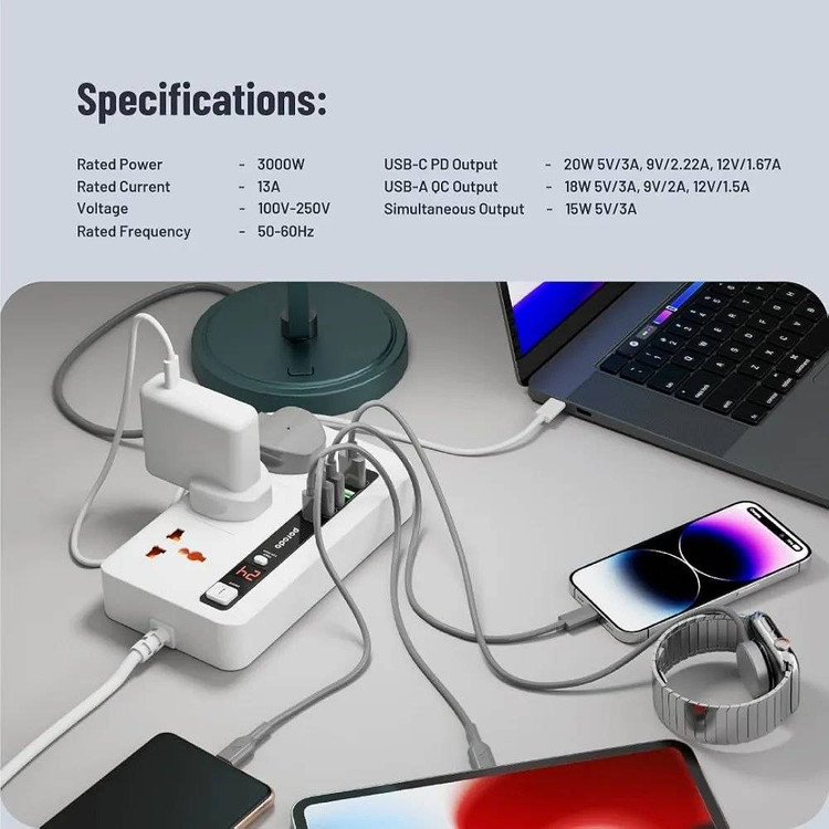 چندراهی و هاب شارژ هوشمند Porodo مدل PD-FWCH013 با کابل ۲ متری